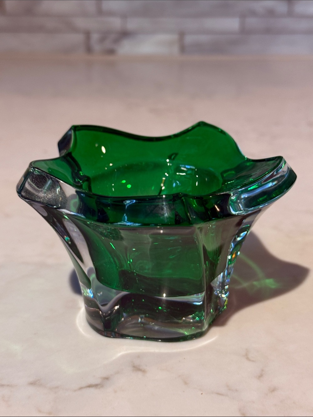 Pacific Wave by Mikasa, 2.75” Votive Candle, Emerald Green Swirl cut Giftware
